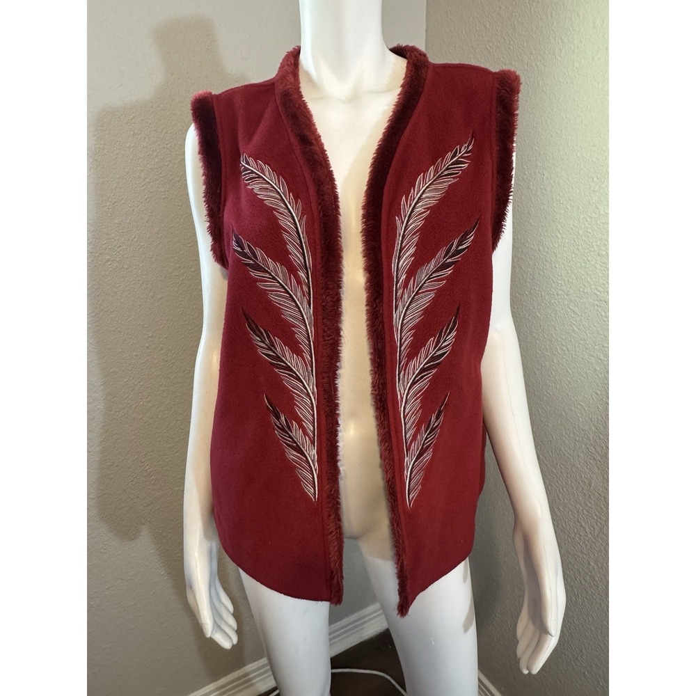 Bob Mackie Fleece Vest Large Wearable Art Boho Em… - image 1